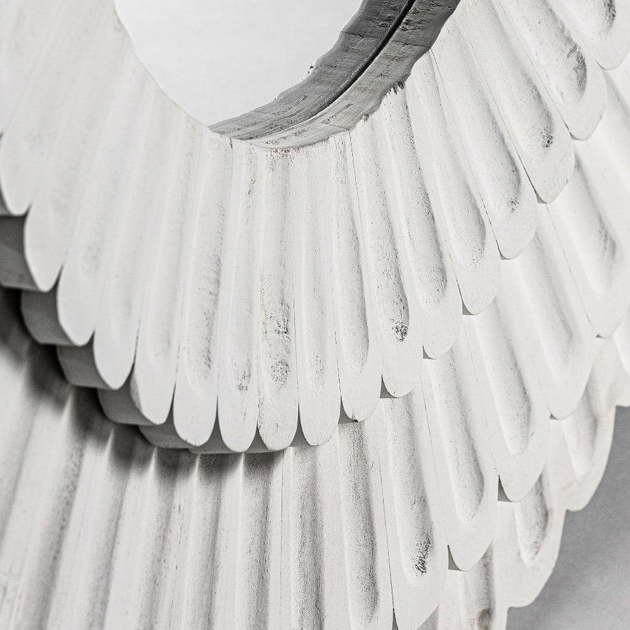 Provanszi stílusú, fehér színű, mangófából készült, kör alakú, design falitükör