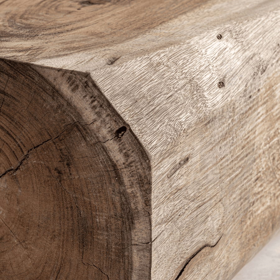 Törzsi stílusú, rusztikus megjelenésű, tömör suarfatörzsből készült dohányzóasztal