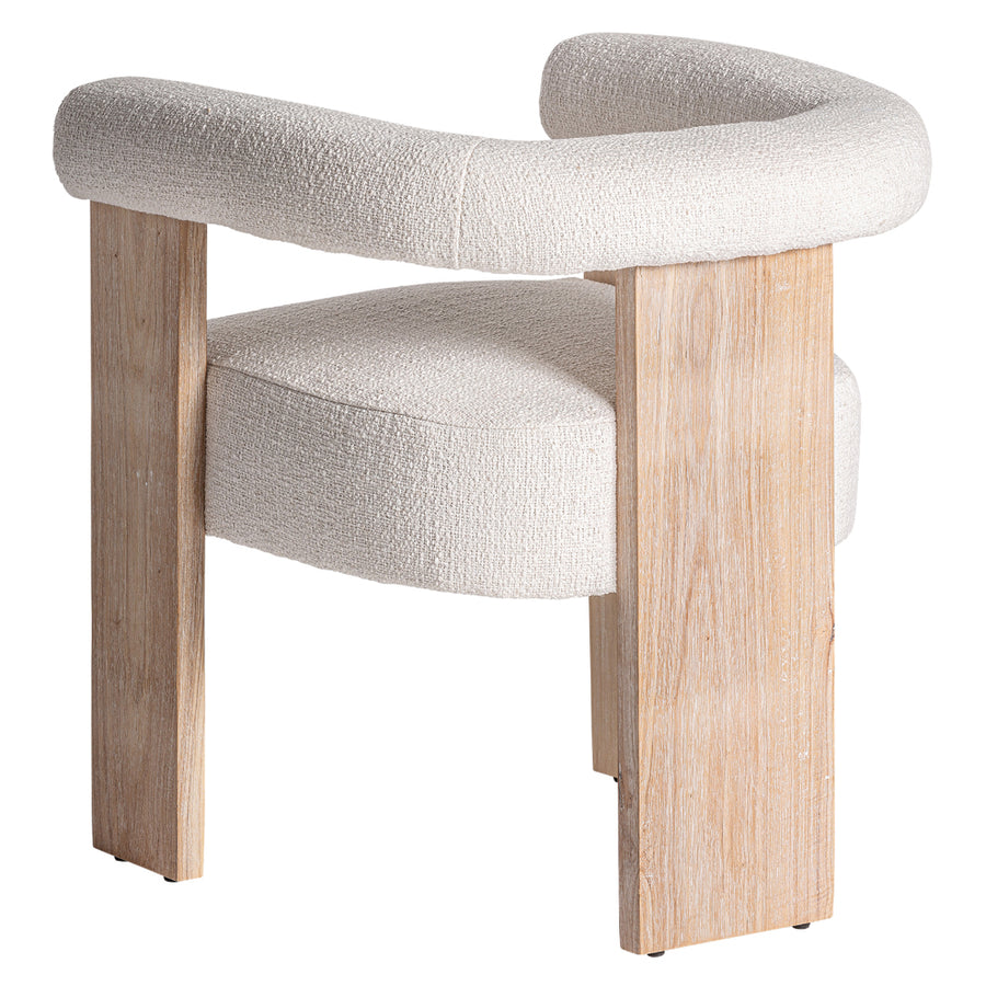 Kortárs stílusú, natúr színű, tölgyfa karosszék buklé hatású szövettel.