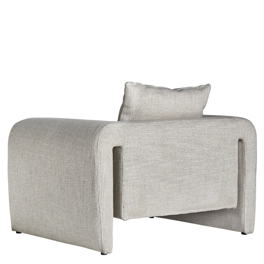 Kortárs stílusú, világosszürke színű poliészter szövettel kárpitozott dizájn fotel