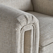 Kortárs stílusú, világosszürke színű poliészter szövettel kárpitozott dizájn fotel