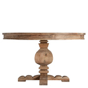 Nagyméretű, koloniál stílusú, mangófából készült, natúr színű, kör alakú étkezőasztal