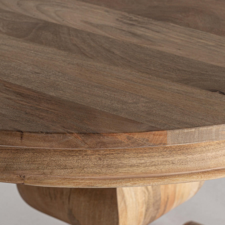 Nagyméretű, koloniál stílusú, mangófából készült, natúr színű, kör alakú étkezőasztal