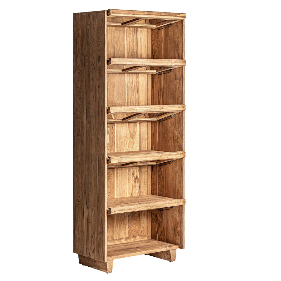 Kortárs stílusú, natúr színű, újrahasznosított fenyőfából készült, vitrines, display szekrény