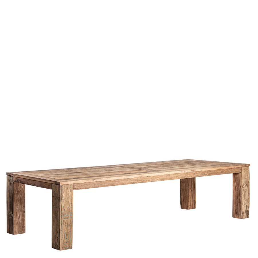 Kortárs stílusú, újrahasznosított fenyőfából készült, natúr színű étkezőasztal