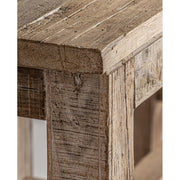 Kortárs stílusú, natúr színű, újrahasznosított fenyőfából készült, nagy méretű konzolasztal