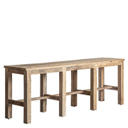 Kortárs stílusú, natúr színű, újrahasznosított fenyőfából készült, nagy méretű konzolasztal