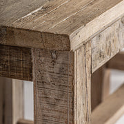 Kortárs stílusú, natúr színű, újrahasznosított fenyőfából készült, nagy méretű konzolasztal