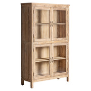 Kortárs stílusú, natúr színű, újrahasznosított fenyőfából készült vitrines szekrény