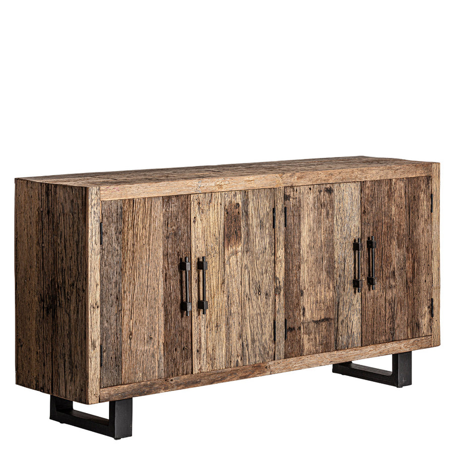 Kortárs stílusú, natúr színű, újrahasznosított fenyőfából készült tálaló.