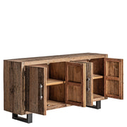 Kortárs stílusú, natúr színű, újrahasznosított fenyőfából készült tálaló.