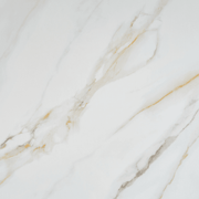 Art deco ihletésű, aranyszínű, fém bárasztal, fehér színű műmárvány fedlappal.