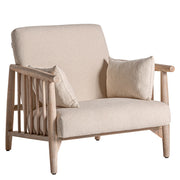 Vidéki kortárs stílusú, natúr színű, bukléhatású pamuttal kárpitozott, nyírfa fote