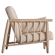 Vidéki kortárs stílusú, natúr színű, bukléhatású pamuttal kárpitozott, nyírfa fote