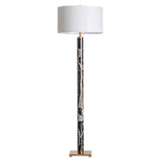 Art Deco stílusú, aranyszínű fémből és fekete színű márványból készült, állólámpa fehér színű lámpaernyővel