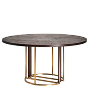 Art deco stílusú, aranyszínű, fémszerkezetes étkezőasztal fenyőfa fedlappal.