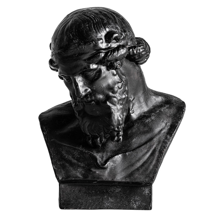 Klasszikus stílusú, műgyantából készült, 61 cm magas, fekete színű férfi büszt