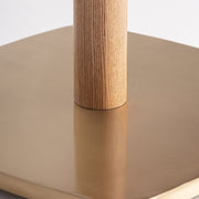 Kortárs, fenyőfából készült bárasztal, salakvörös színű, terrazzo fedlappal és aranyszínű fém talapzattal