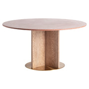 Kortárs, fenyőfa értezőasztal, salakvörös színű, terrazzo fedlappal és aranyszínű fém talapzattal