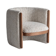 Art deco stílusú Erbach fotel – buklé hatású kárpittal, barna fa részletekkel