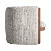 Erbach fotel oldalsó nézet – buklé hatású kárpit és barna fa szerkezet