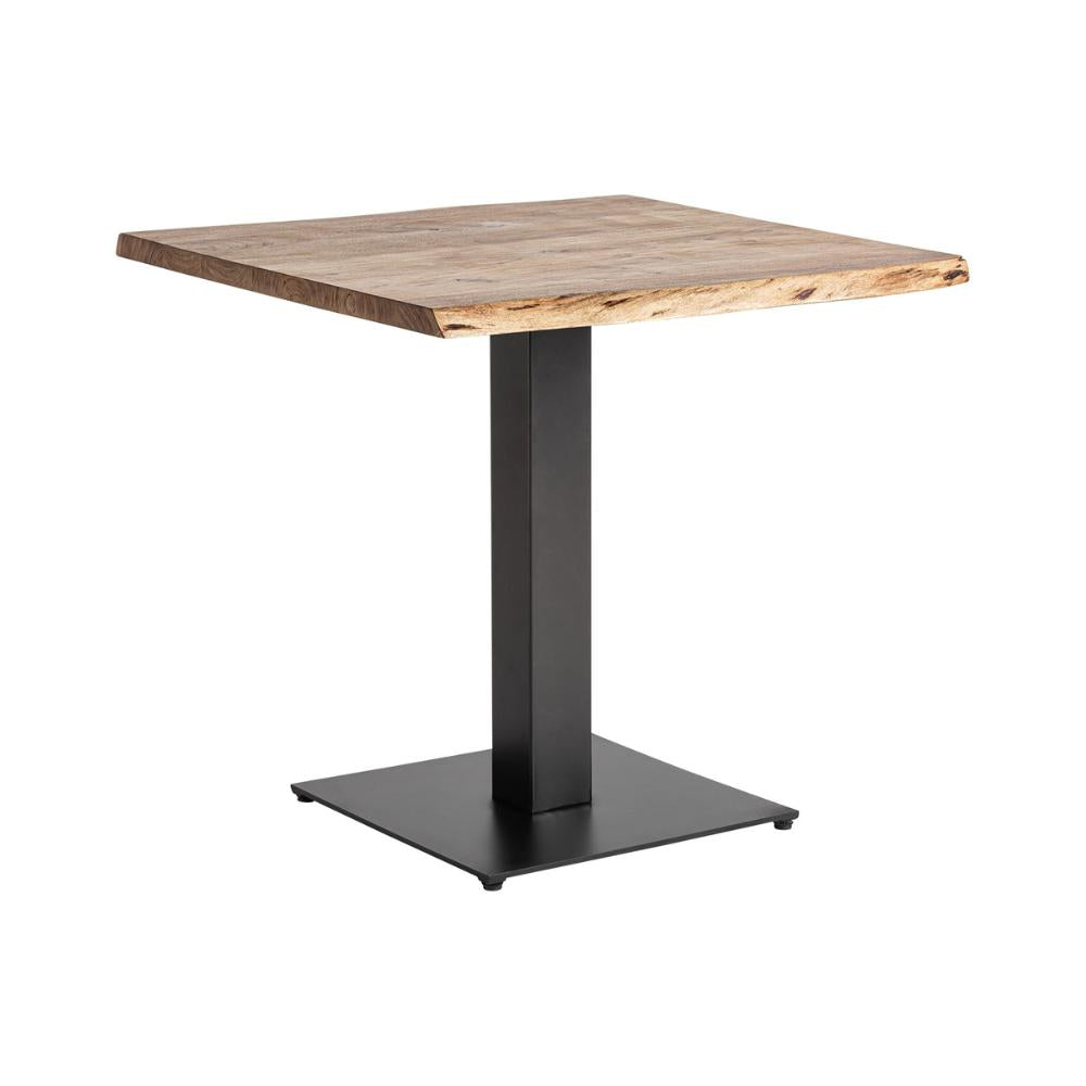 Loft stílusú bisztróasztal akáciafa asztallappal – perspektivikus nézet, fekete fém talapzat
