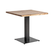 Loft stílusú bisztróasztal akáciafa asztallappal – perspektivikus nézet, fekete fém talapzat