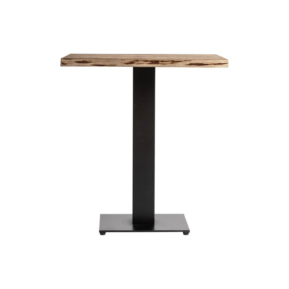 Natúr színű akáciafa bisztróasztal fekete fém lábbal – frontális nézet, Tinjat kollekció