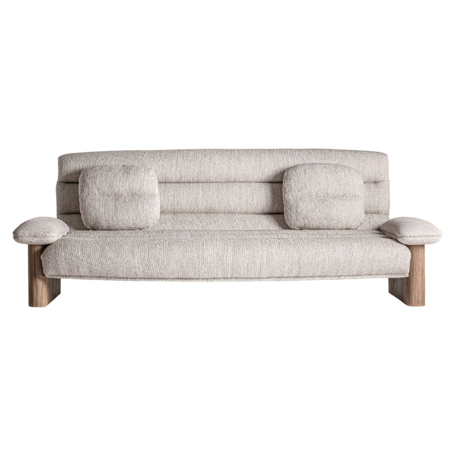 Natúr színű szilfa lábú, bézs kárpitozású Jacquard kanapé – frontális nézet