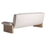 Jacquard kanapé hátulról – bézs textúrájú kárpit és tömörfa lábak