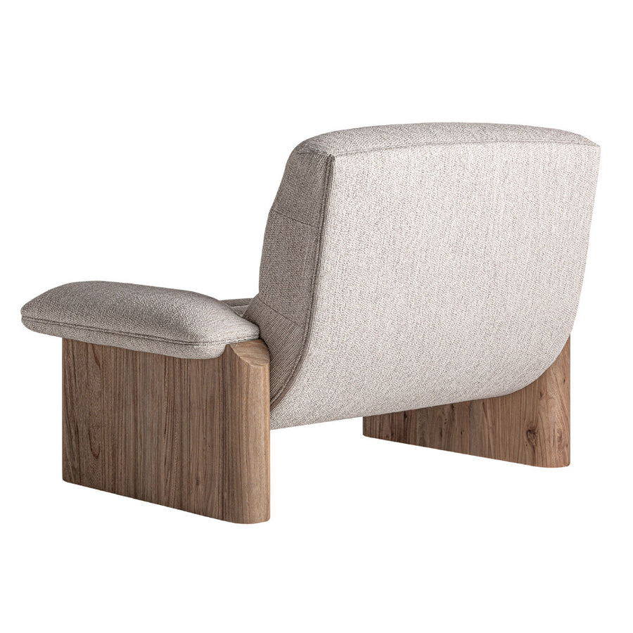 Jacquard fotel hátulról – bézs textúrájú kárpit és tömörfa szerkezet