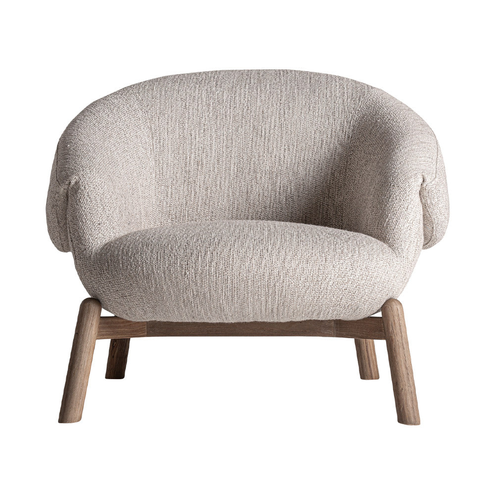 Jacquard bézs fotel frontális nézet – íves háttámla és texturált kárpit