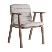 Jacquard karfás étkezőszék háromnegyedes nézet – natúr nyírfa és bézs buklé kárpit