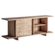 TV-állvány polcos tároló nyitott tolóajtóval – natúr nyírfa belső