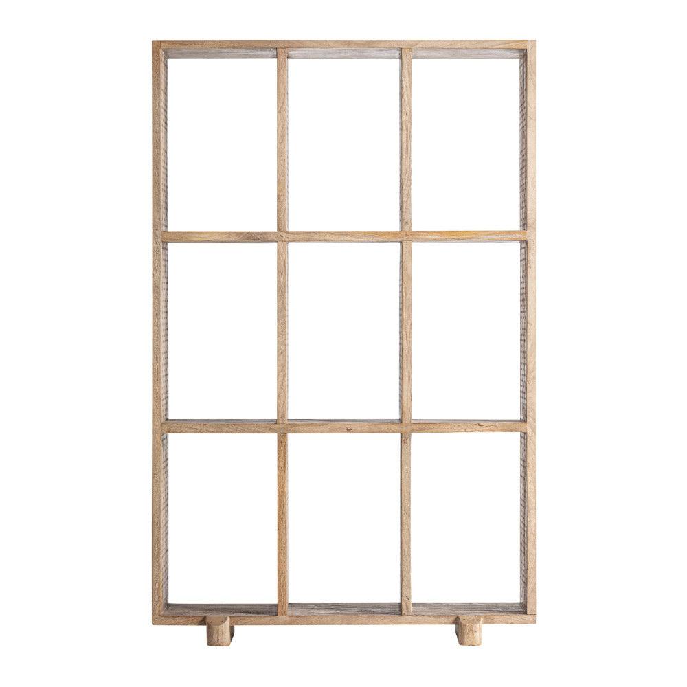 Natúr nyírfa Jacquard könyvespolc frontális nézetben – kilenc rekesszel