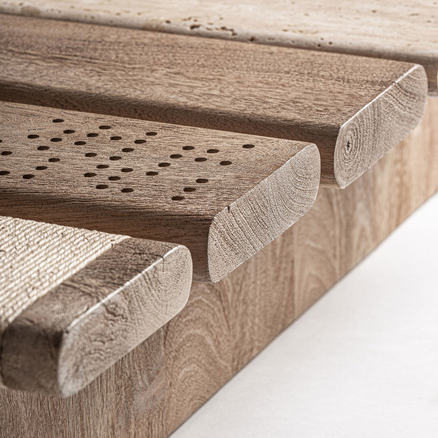 Az asztal különböző paneljei közelképen – Jacquard dohányzóasztal textúraközel