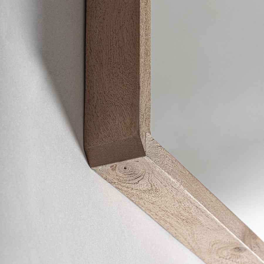 Mangófa keret sarokrészlet – Jacquard falitükör természetes faerezettel