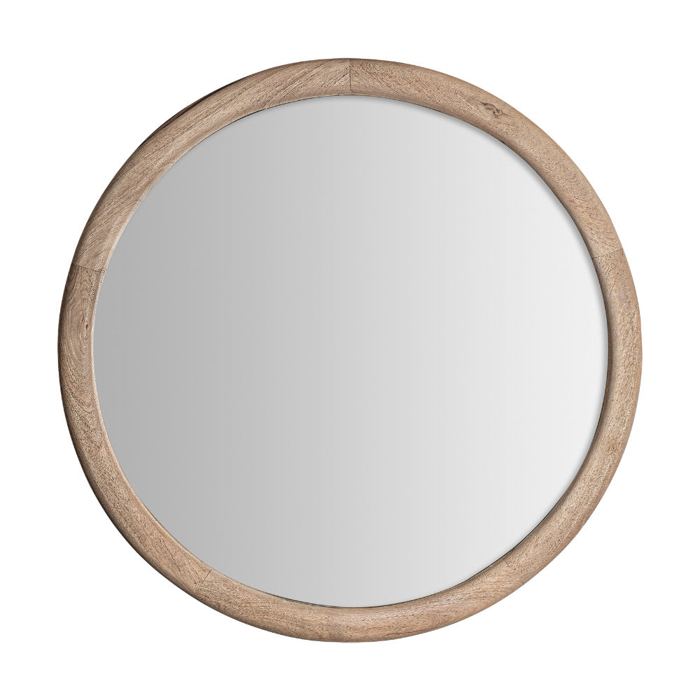 Jacquard kör alakú falitükör elölnézet – natúr mangófa keret 98 cm átmérővel
