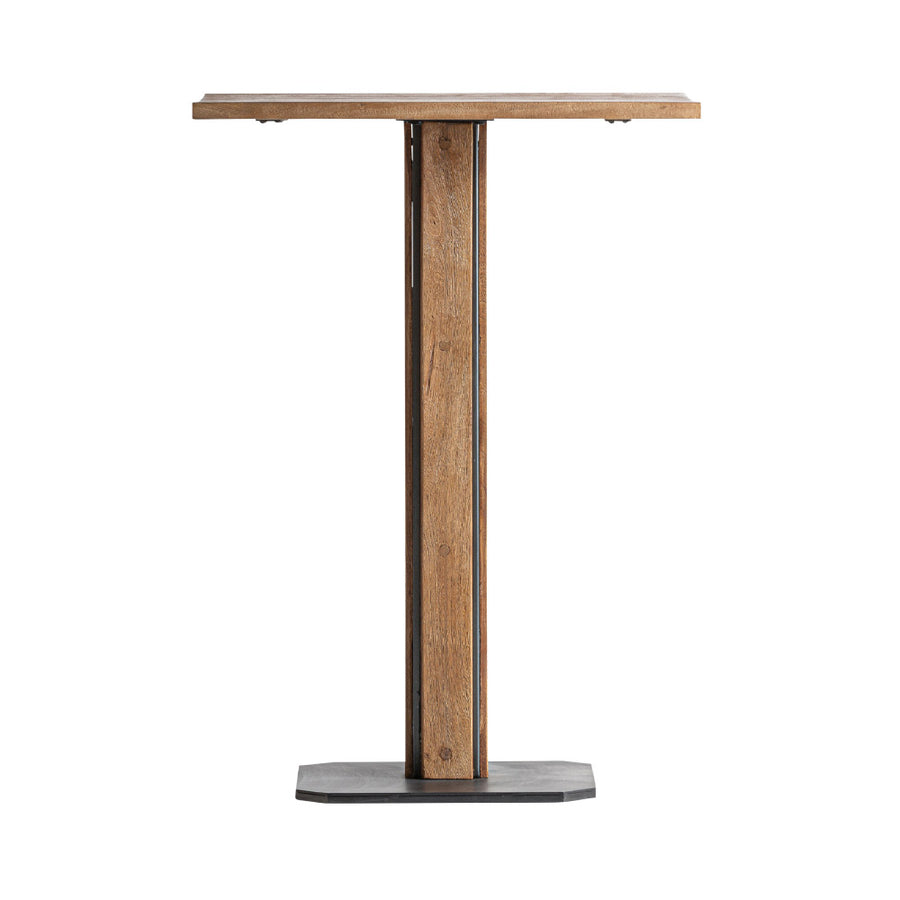 ho kollekció loft bárasztal – natúr tölgyfa lap és fekete vas talp, frontális nézet