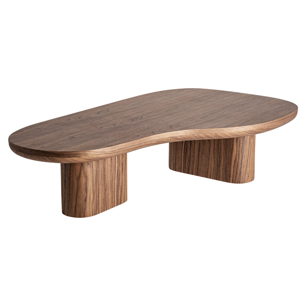 Kortárs barna dohányzóasztal – ívelt asztallap és hengeres lábak