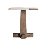 Karpacz bisztróasztal – travertin kőlap és tölgyfa láb, frontális nézet