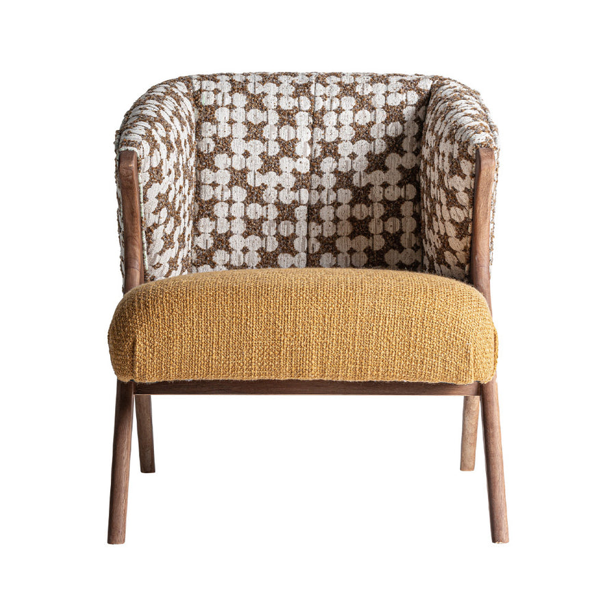 Dolving fotel frontális nézet – retró ihletésű forma és fa lábazat