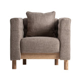 Középszürke kárpitozású Carlton fotel – frontális nézet, süllyesztett fa lábazattal