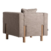 Kárpitozott fotel hátulnézet – középszürke poliészter szövet és fa lábak