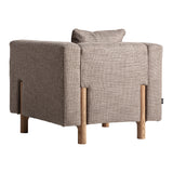 Kárpitozott fotel hátulnézet – középszürke poliészter szövet és fa lábak