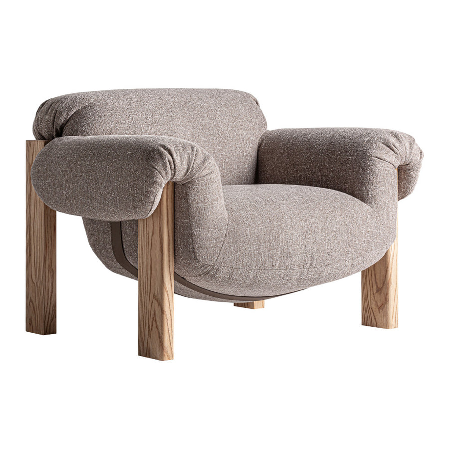 Hesse fotel perspektivikus nézet – natúr kaucsukfa váz, taupe poliészter kárpit