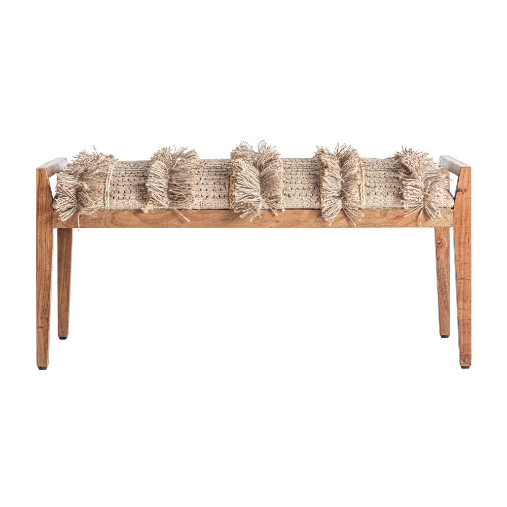 Natúr mangófa pad pamut–juta kárpitozással – frontális nézet, 110 cm, törzsi stílus