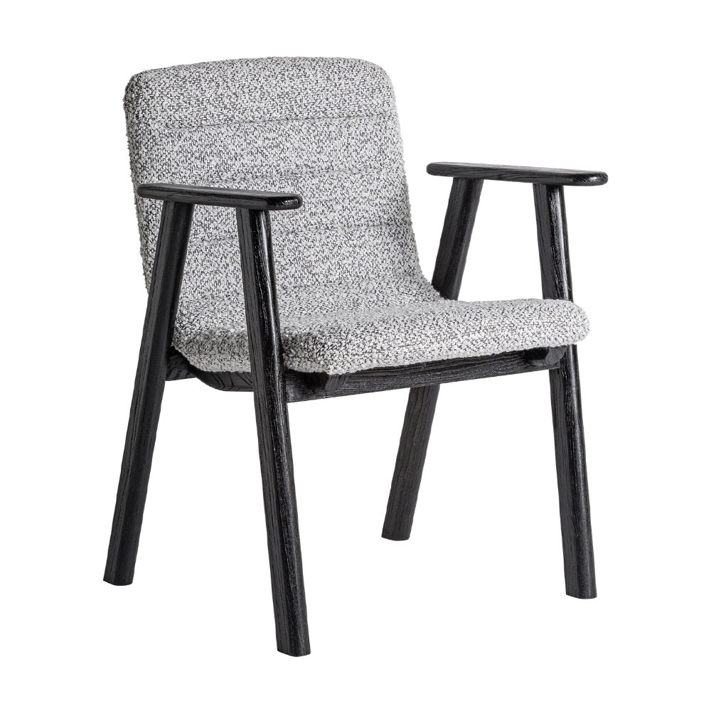 Jacquard karfás étkezőszék háromnegyedes nézet – fekete nyírfa és szürke buklé kárpit