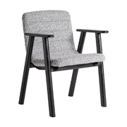 Jacquard karfás étkezőszék háromnegyedes nézet – fekete nyírfa és szürke buklé kárpit