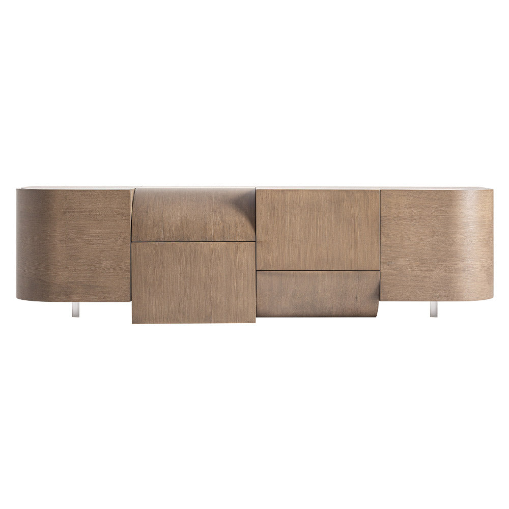 Aksaray natúr hatású tölgyfa TV-állvány – frontális nézet, négyajtós kialakítás